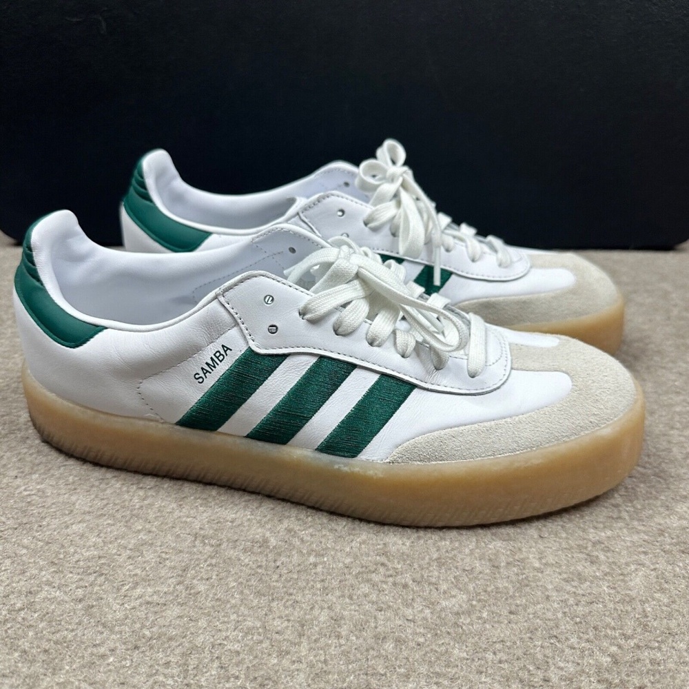 adidas Samba White and Green Athletic Shoes